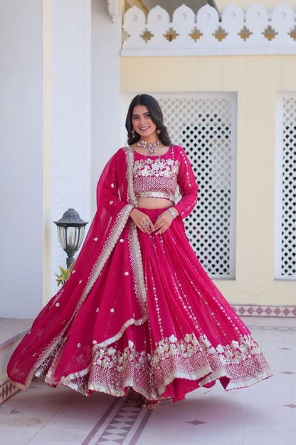 Rani Color Beautiful wedding Lehenga Choli