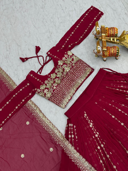 Rani Color Beautiful wedding Lehenga Choli