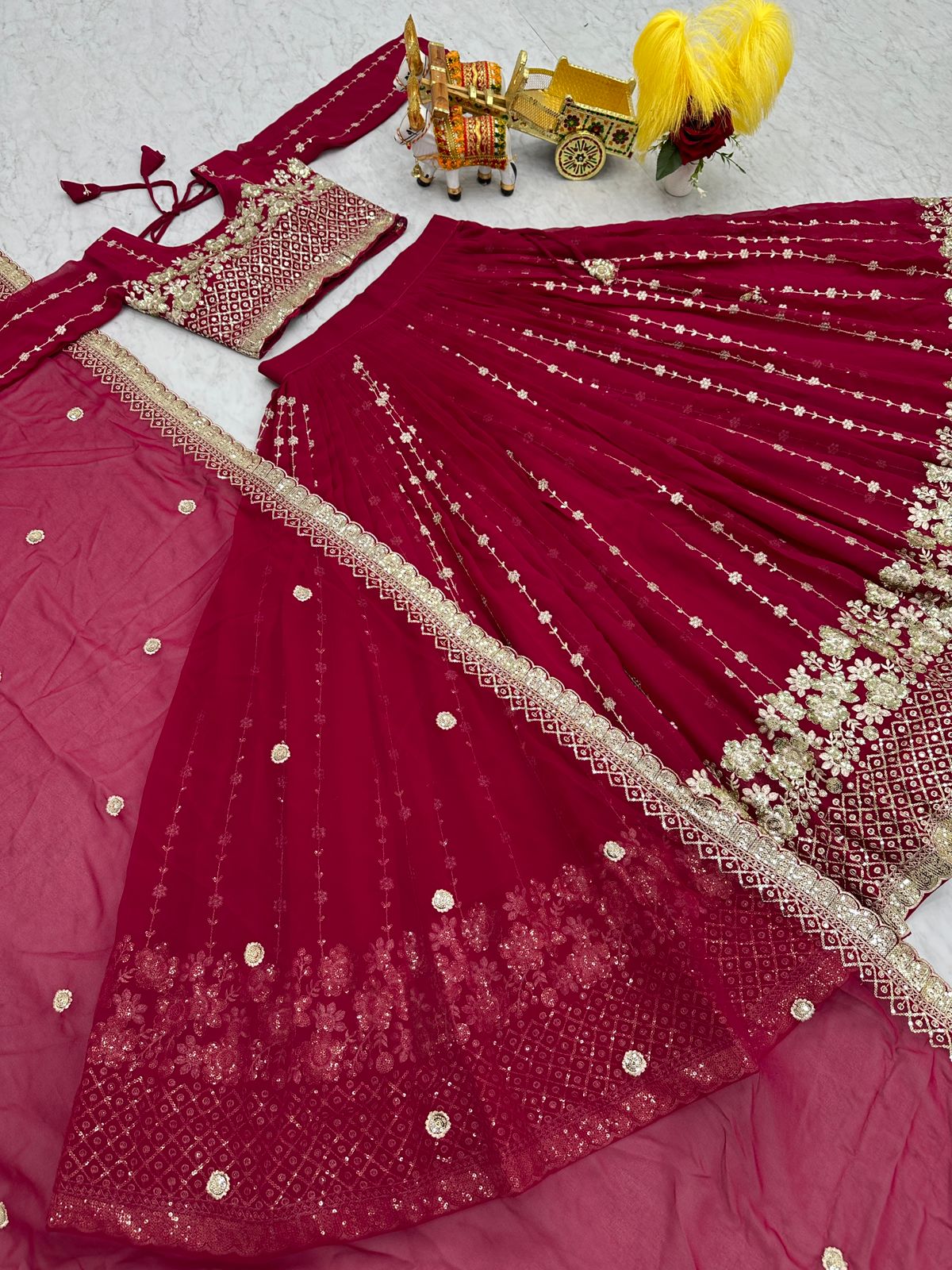 Rani Color Beautiful wedding Lehenga Choli