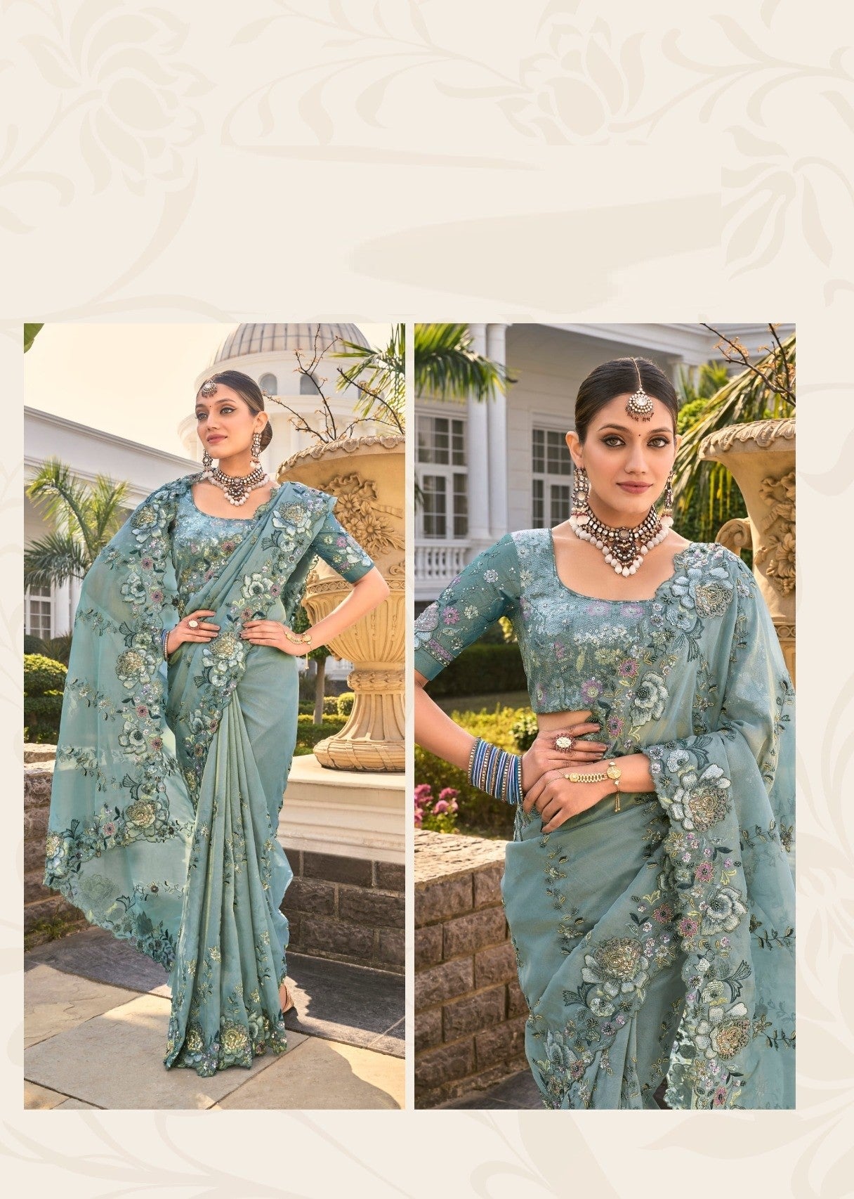 Sea green pure organza saree