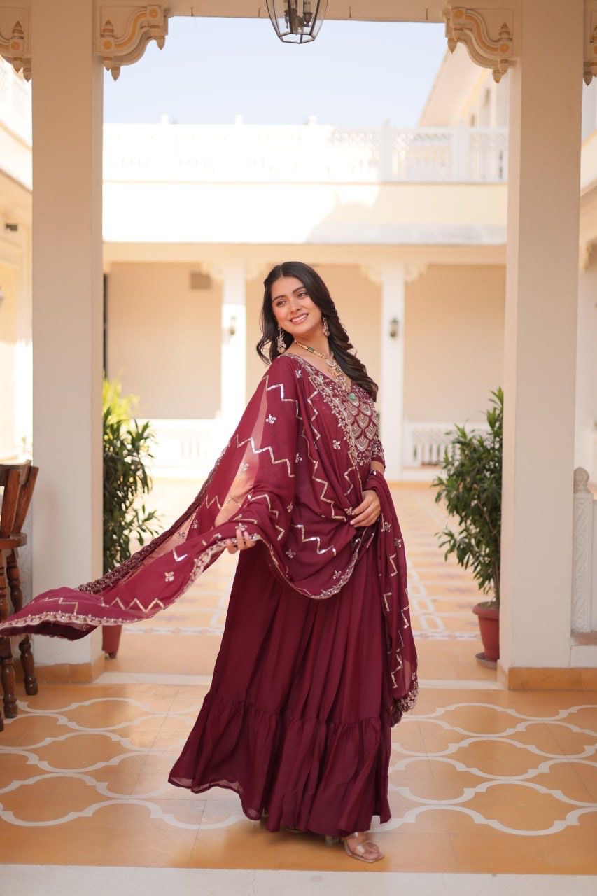 Maroon Color Beautiful Anarkali Dress in Georgette Fabric