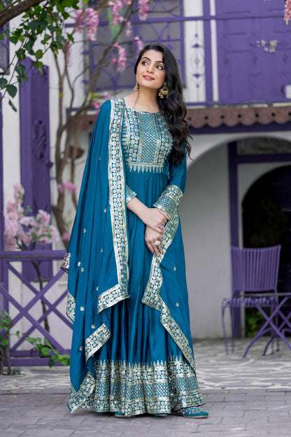 Designer Party Wear Look Gown-Dupatta In Heavy Embroidery Sequence Work