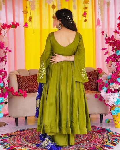 Lemon Yellow Color Beautiful Anarkali Gown In Chinon silk Fabric