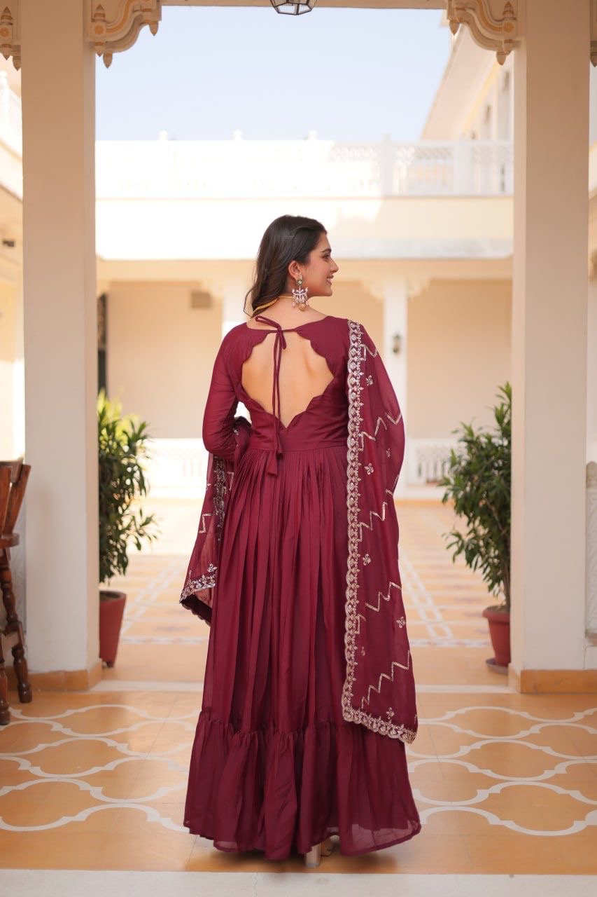 Maroon Color Beautiful Anarkali Dress in Georgette Fabric