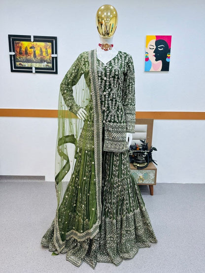 Green Color Sharara in Georgette Fabric