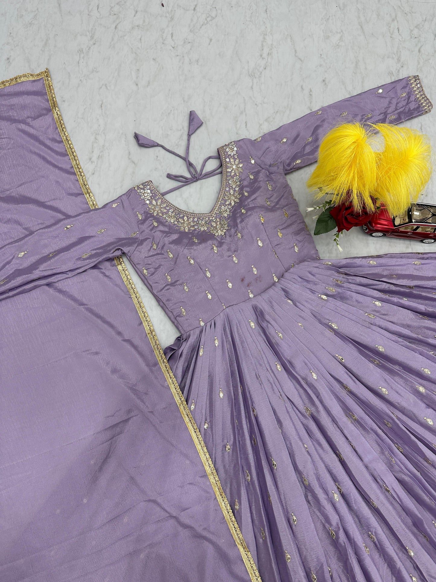 Light Purple Color Beautiful Gown In Chinon Fabric