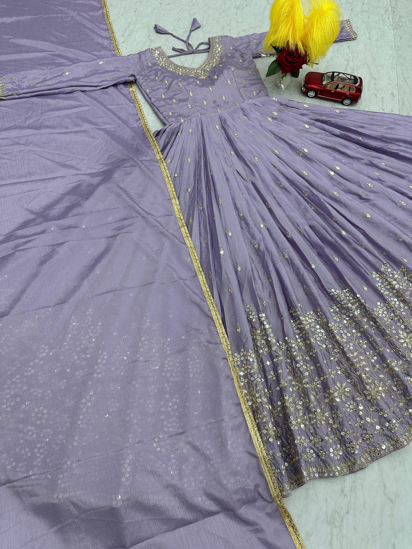 Light Purple Color Beautiful Gown In Chinon Fabric