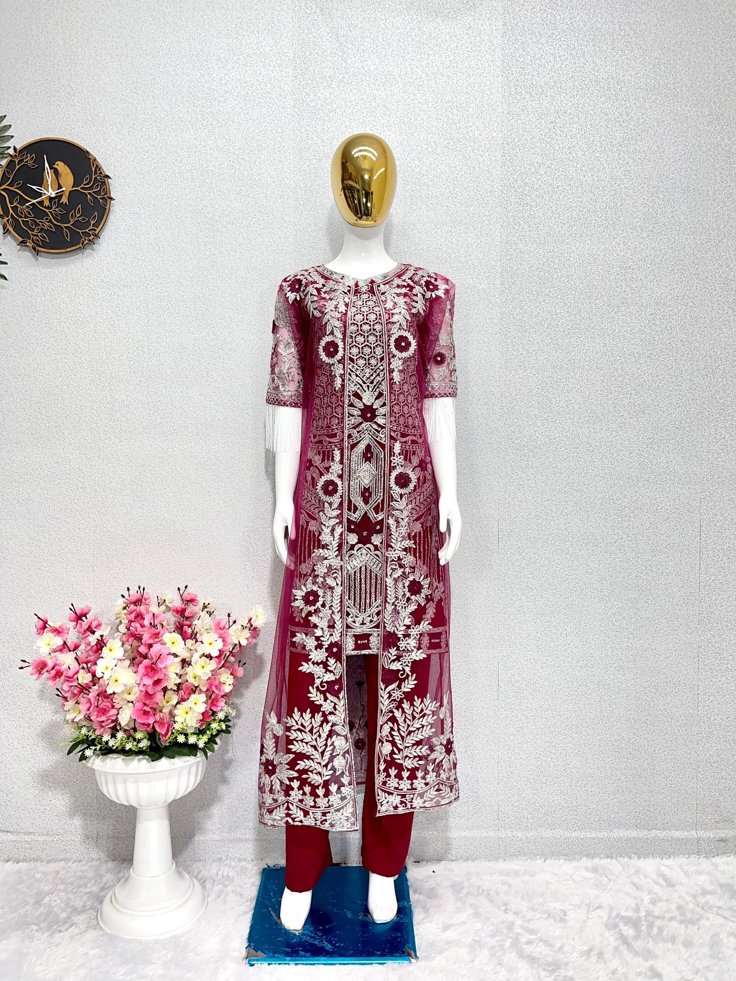 Maroon Red Color Beautiful Koti Dress in Net FAbric