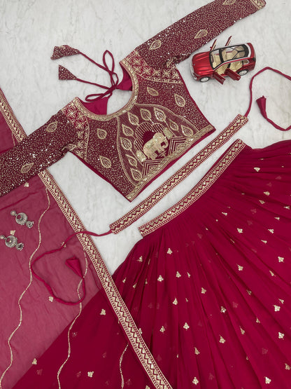 Rani Color Beautiful Lehenga Choli For upcoming function