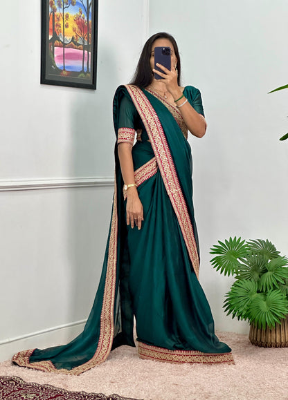 Ready To Wear Pocket Saree With Lace Border Work And Fully Stitched