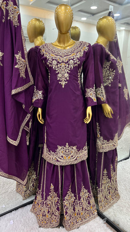 Purple Color Partywear Dress in Chinon Fabric Readymade Suit