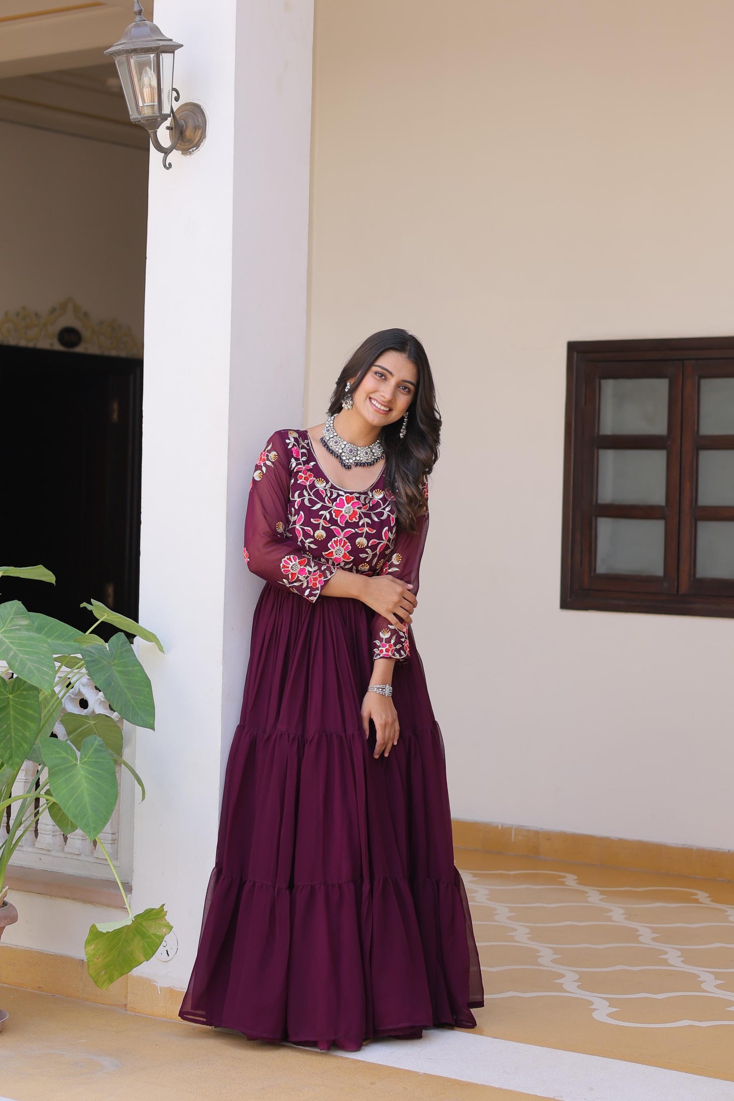 Purple Color Beautiful Gown Buy Now In georgette Fabric