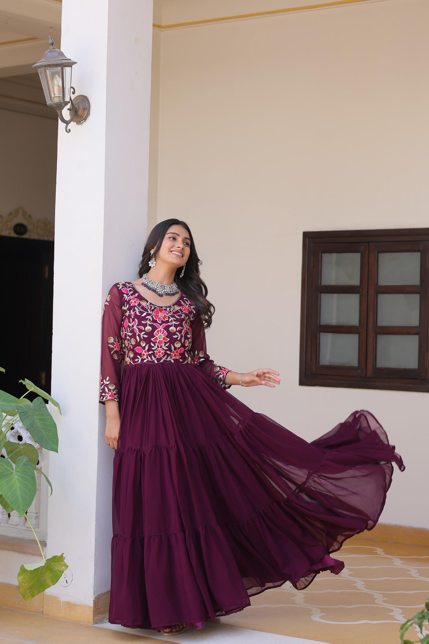 Purple Color Beautiful Gown Buy Now In georgette Fabric