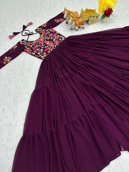 Purple Color Beautiful Gown Buy Now In georgette Fabric