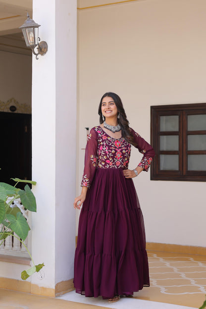 Purple Color Beautiful Gown Buy Now In georgette Fabric