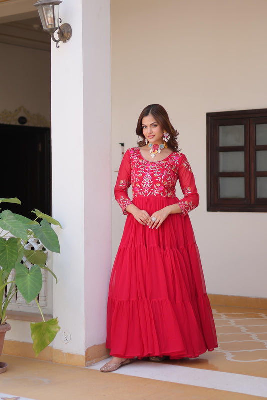 Red Color Beautiful Gown Buy Now In georgette Fabric