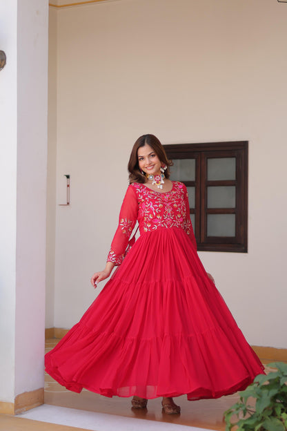 Red Color Beautiful Gown Buy Now In georgette Fabric