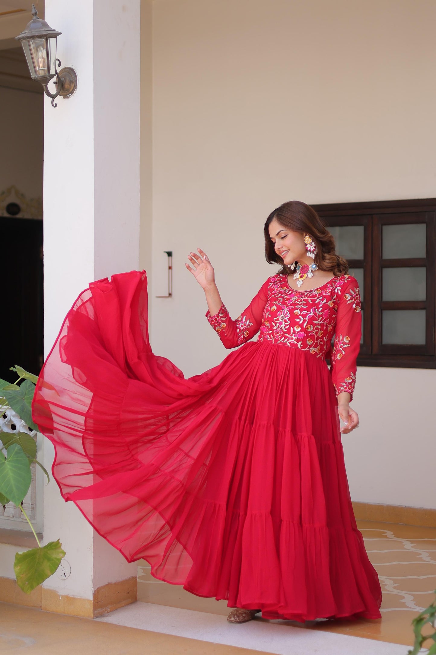 Red Color Beautiful Gown Buy Now In georgette Fabric