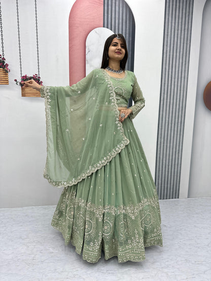 Light Green Color Beautiful Lehenga Choli In Georgette Fabric