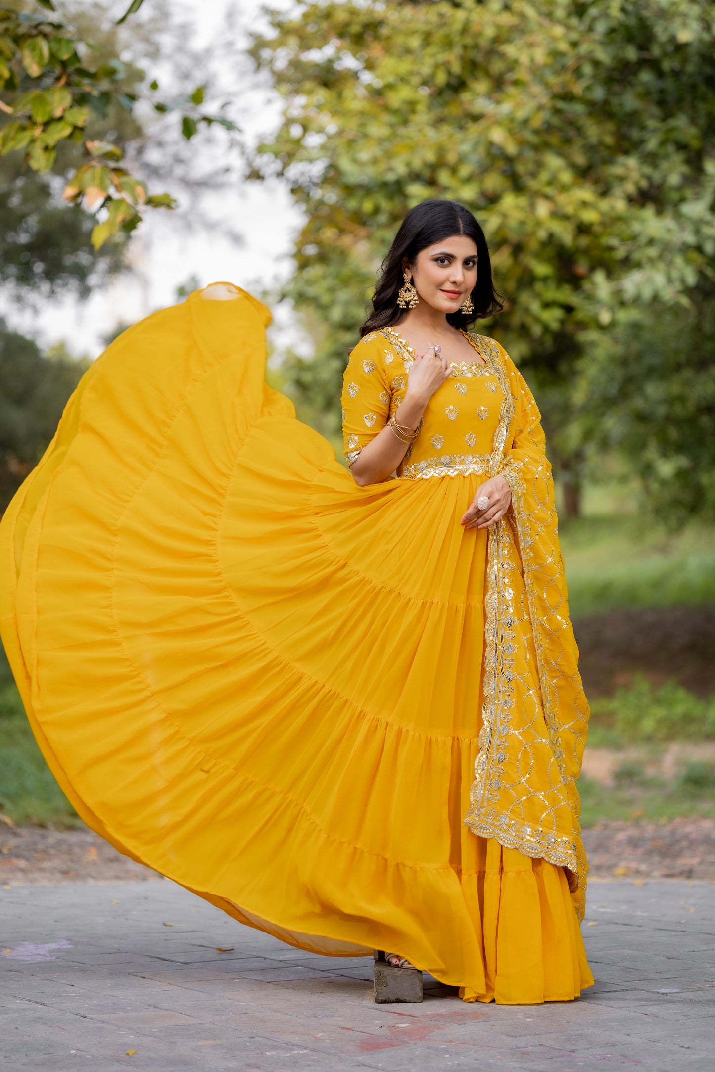 Yellow Color Beautiful Anarkali Dress In Georgette Fabric