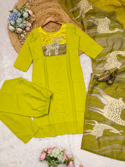 Yellow Color Beautiful Office Wear Silk Suit