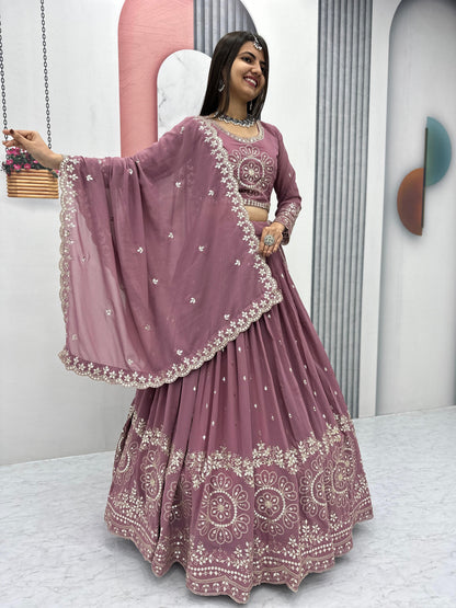 Light Peach Color Beautiful Lehenga Choli In Georgette Fabric