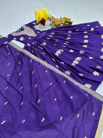 Purple Color Beautiful Anarkali Gown In Gerogette Fabric