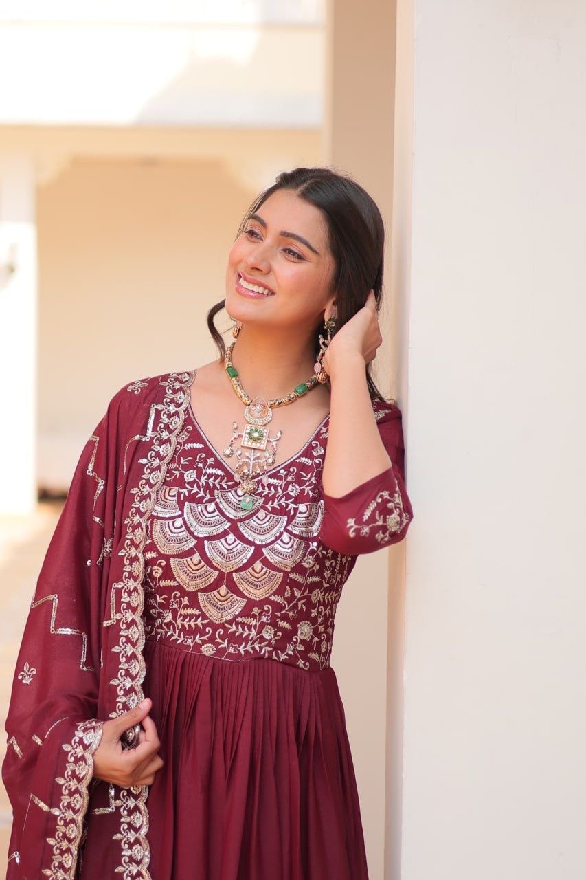 Maroon Color Beautiful Anarkali Dress in Georgette Fabric