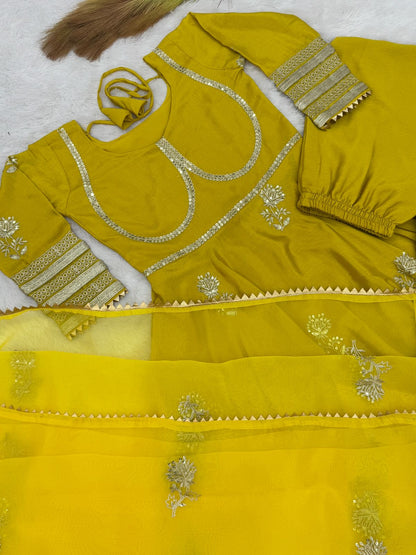 Beautiful Yellow Color Anarakli Gown Chinon Fabric