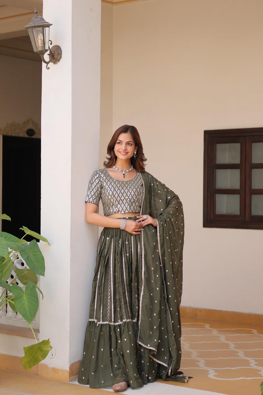 Green Color Beautiful Partywear Lehenga Choli in Geogette Fabric