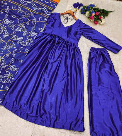 Blue Color Beautiful Silk Suit Gown For Small Family function