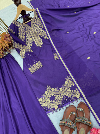 Purple Color Beautiful Partywear Plazo suit