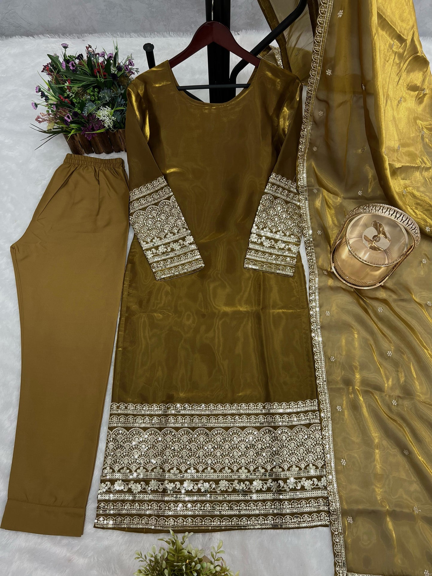 Gold Color Partywear Dress in Jimmy Choo Fabric