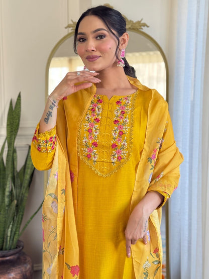 Yellow Color Silk Suit For Small Kitty Party