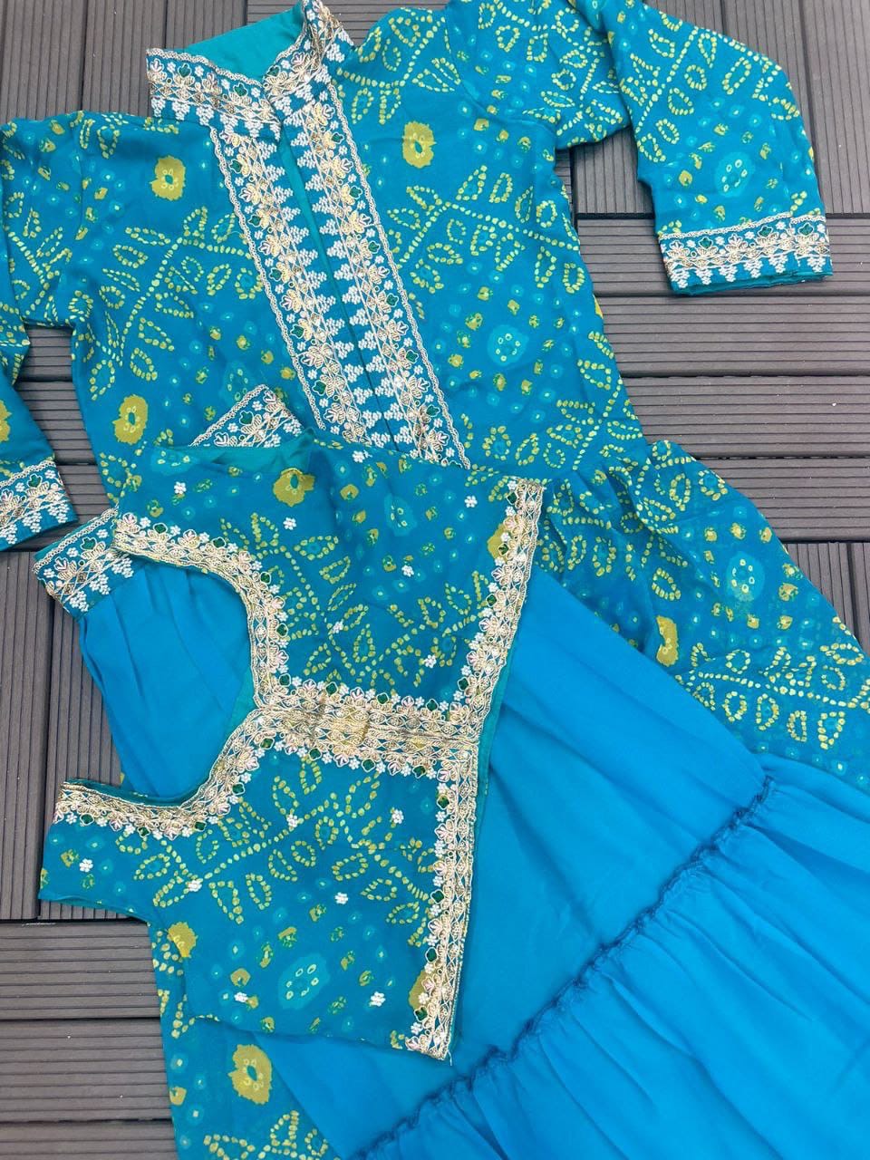 Trending Party Wear Shrug Lehenga In Sky Blue Color in Gerogette Fabric