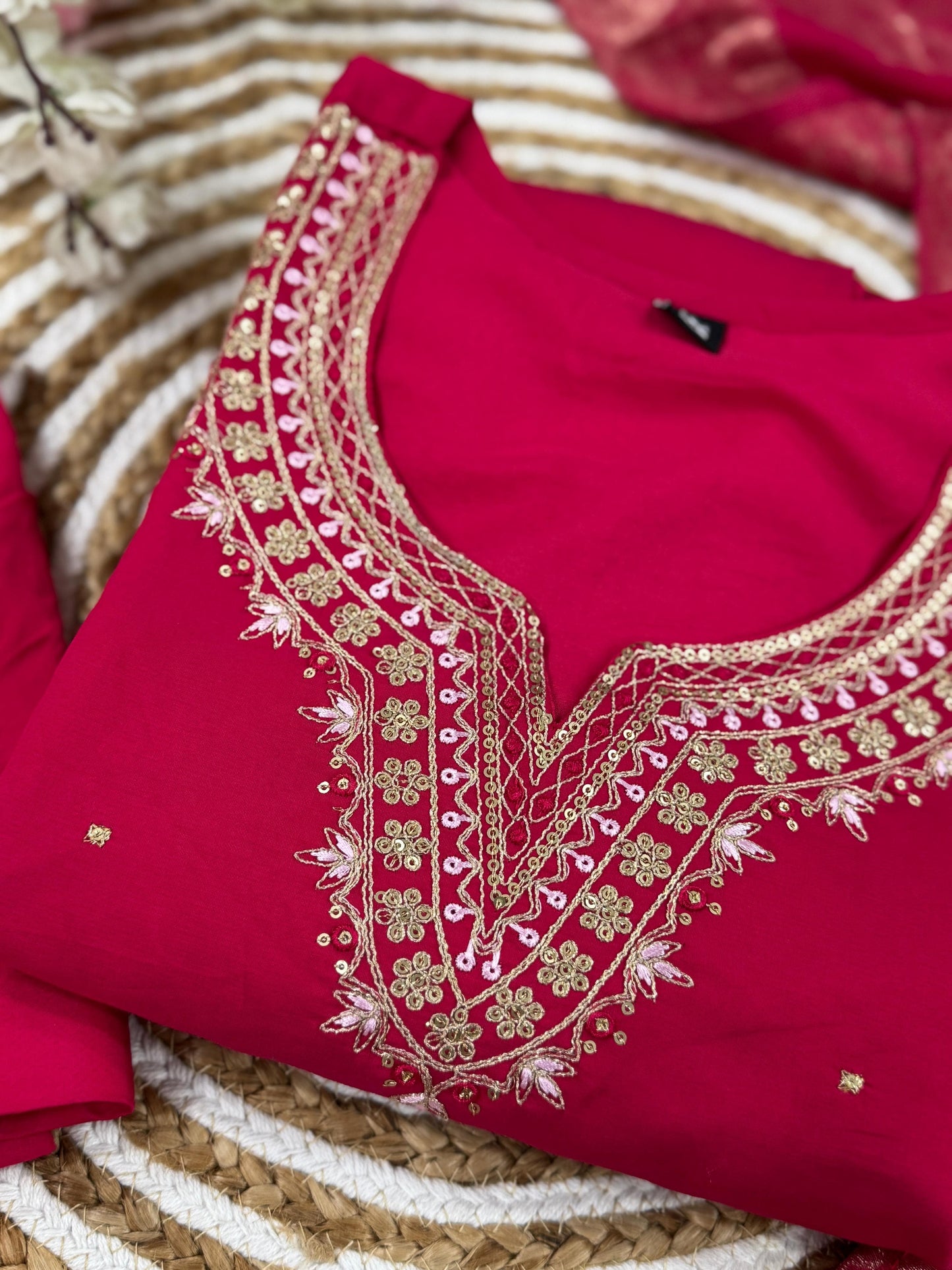 Kurti Duptta And Bottom Set in Red Color