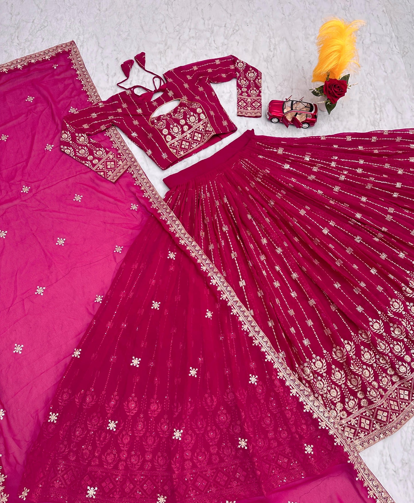 Pink Red Color Lehenga Choli For Wedding Function