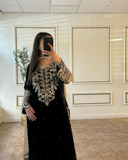 Black Color Beautiful Georgette Fabric Partywear Suit