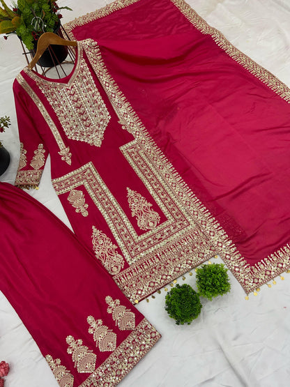 Red Color Beautiful Partywear Dress in Chinon Fabric