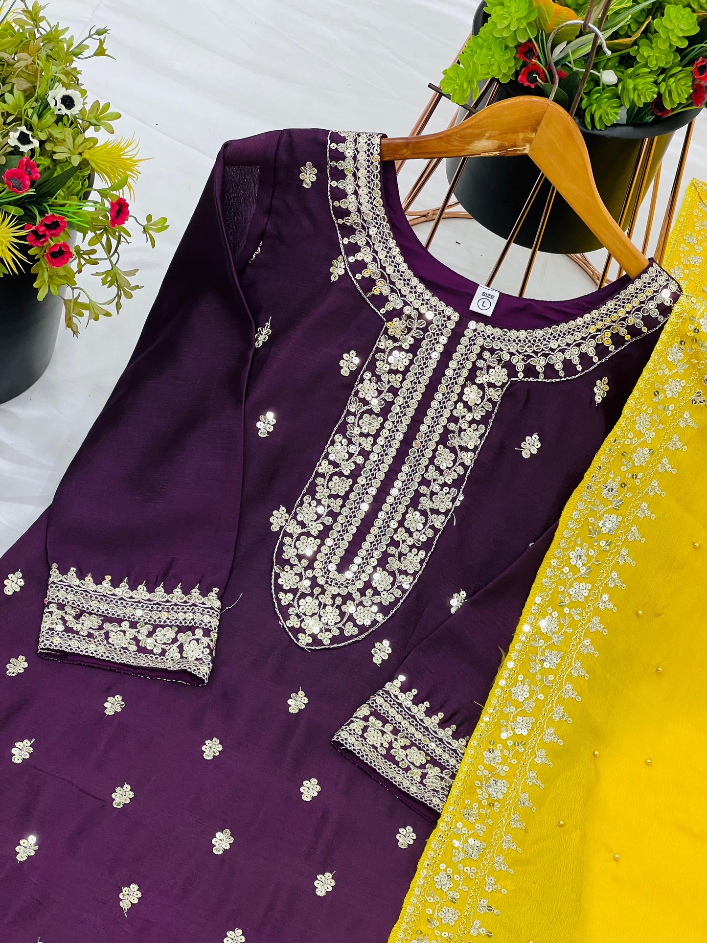 Maroon Color Beautiful Partywear Suit In chinon Fabric