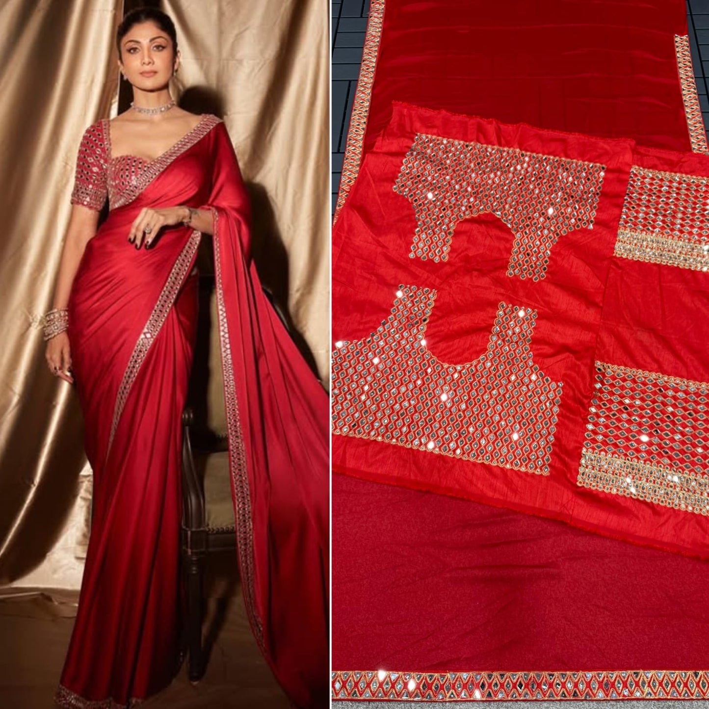 Silk Fabric Beautiful Red Color Saree Buy It now