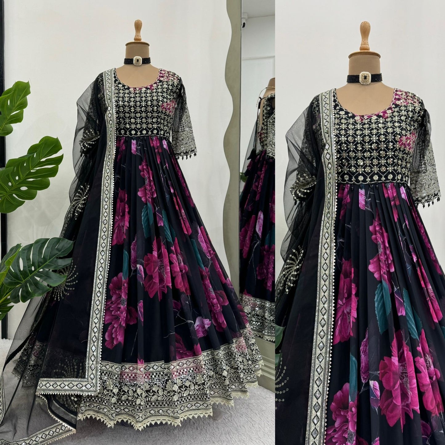 Beautiful Partywear Gown in Black Color in Georgette Fabric