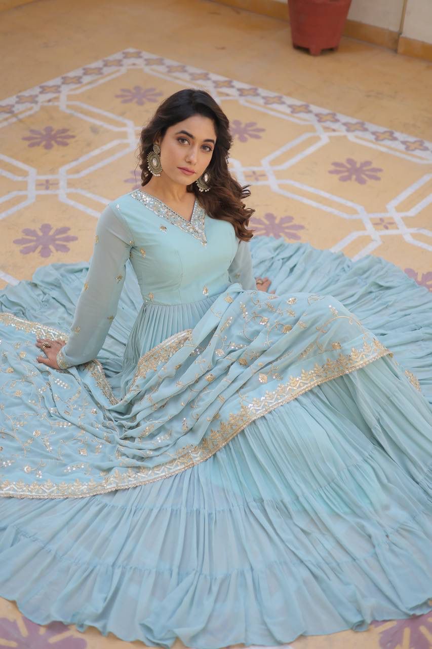 Sky Blue Color Beautiful Anarakli Gown Buy it now