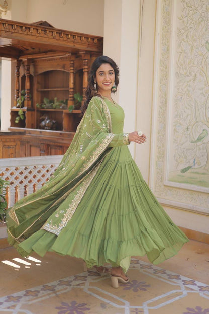 Parrot Green Color Beautiful Anarakli Gown Buy it now