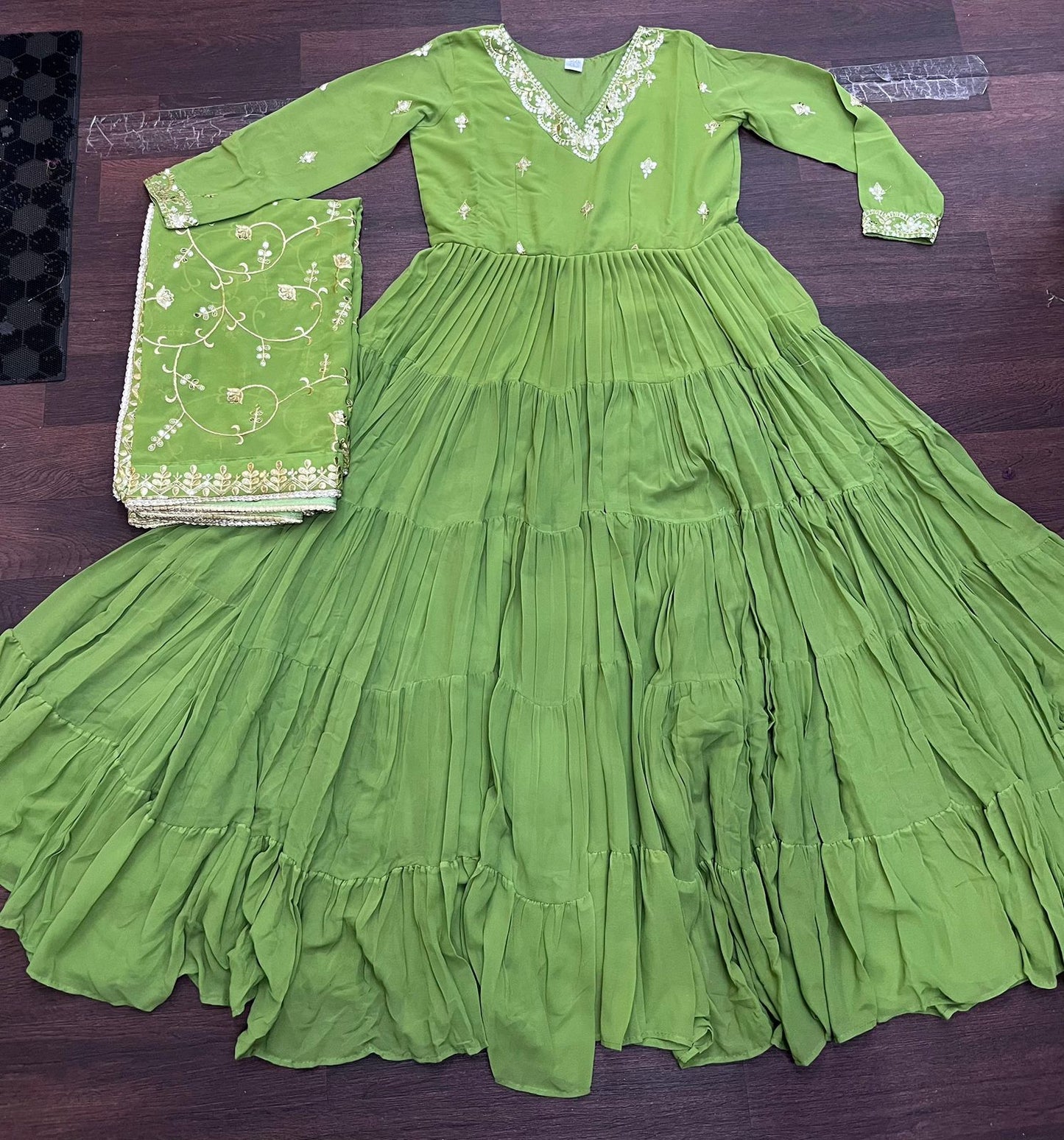 Parrot Green Color Beautiful Anarakli Gown Buy it now