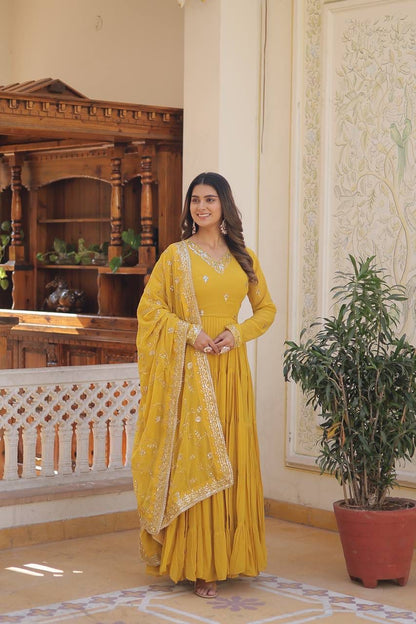 Yellow Color Beautiful Anarakli Gown Buy it now