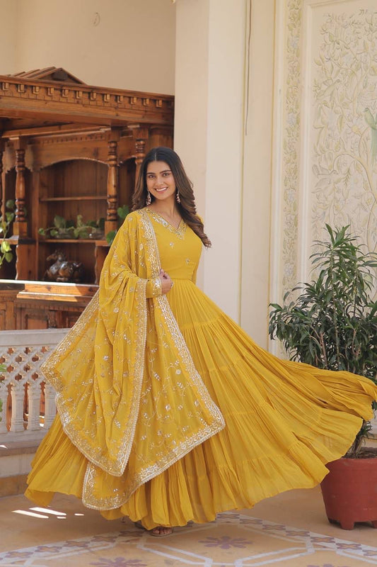 Yellow Color Beautiful Anarakli Gown Buy it now