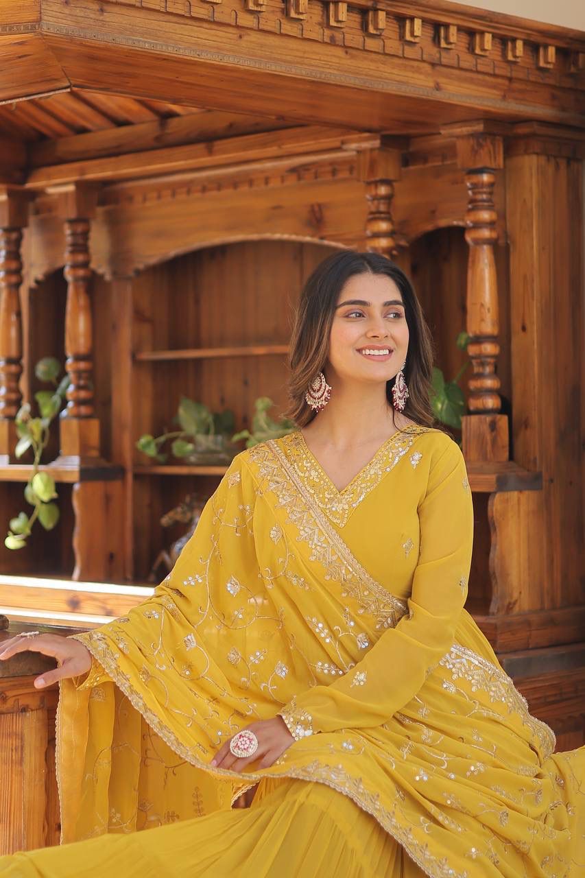 Yellow Color Beautiful Anarakli Gown Buy it now