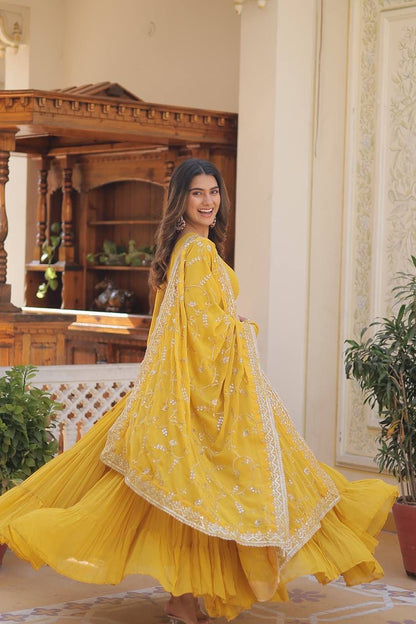 Yellow Color Beautiful Anarakli Gown Buy it now