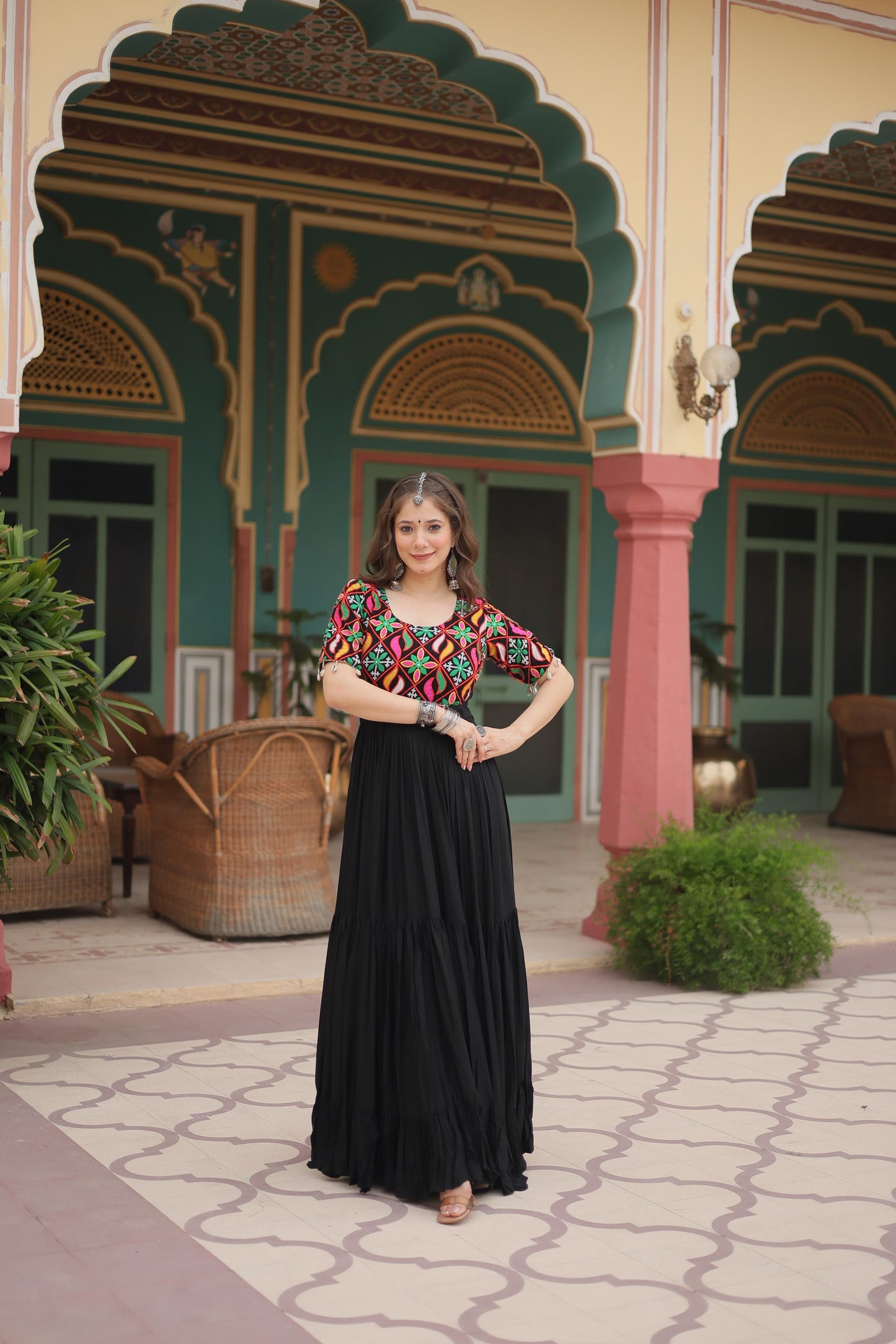 Black Color Beautiful Navratri Gown in Rayon Fabric